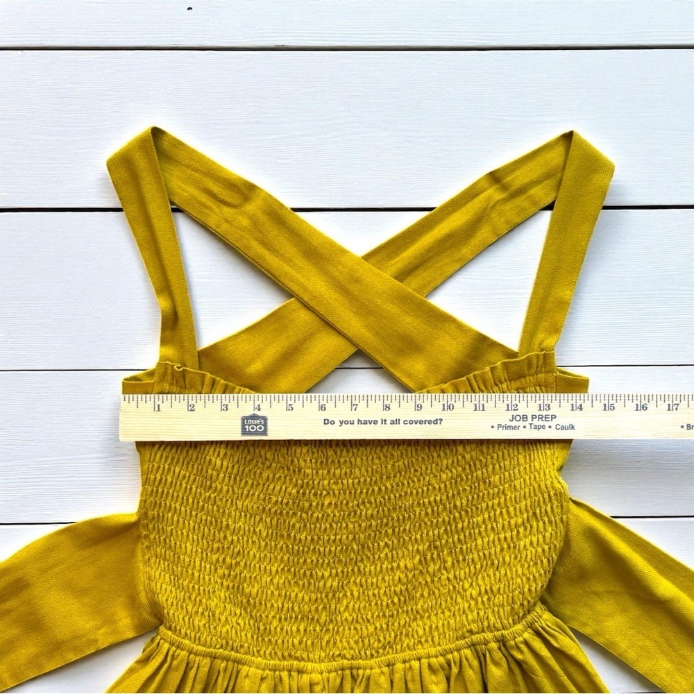 MIOU MUSE Mustard Yellow Linen Blend Crisscross Open Back Dress – Size M - Picture 7 of 16